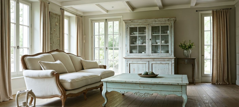Как создать гостиную в стиле Прованс: мебель, цвета и материалы