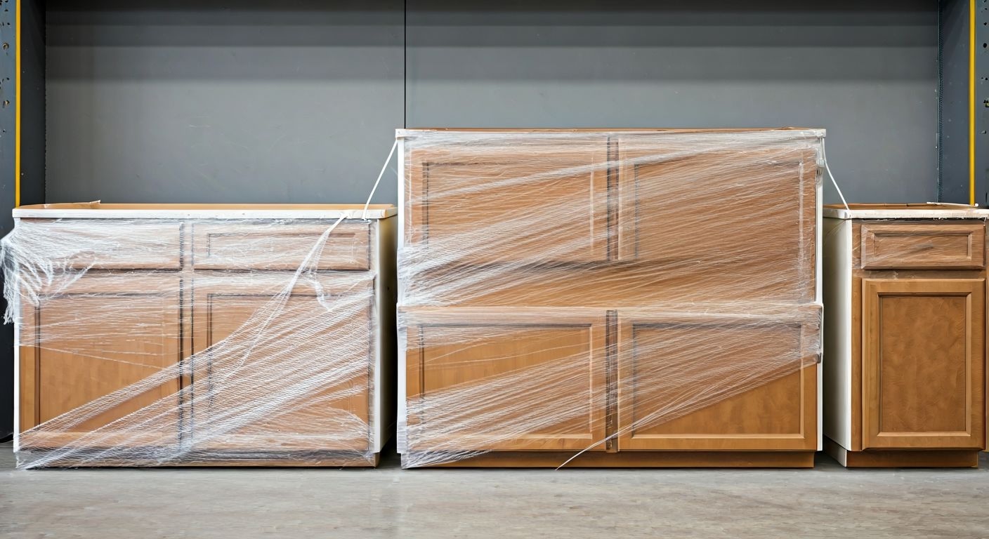Секции кухни упакованы и сложены для вывоза