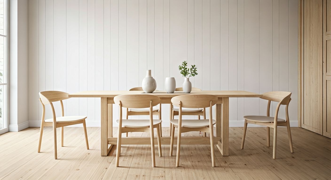 Минималистичный интерьер со светлым дубовым столом