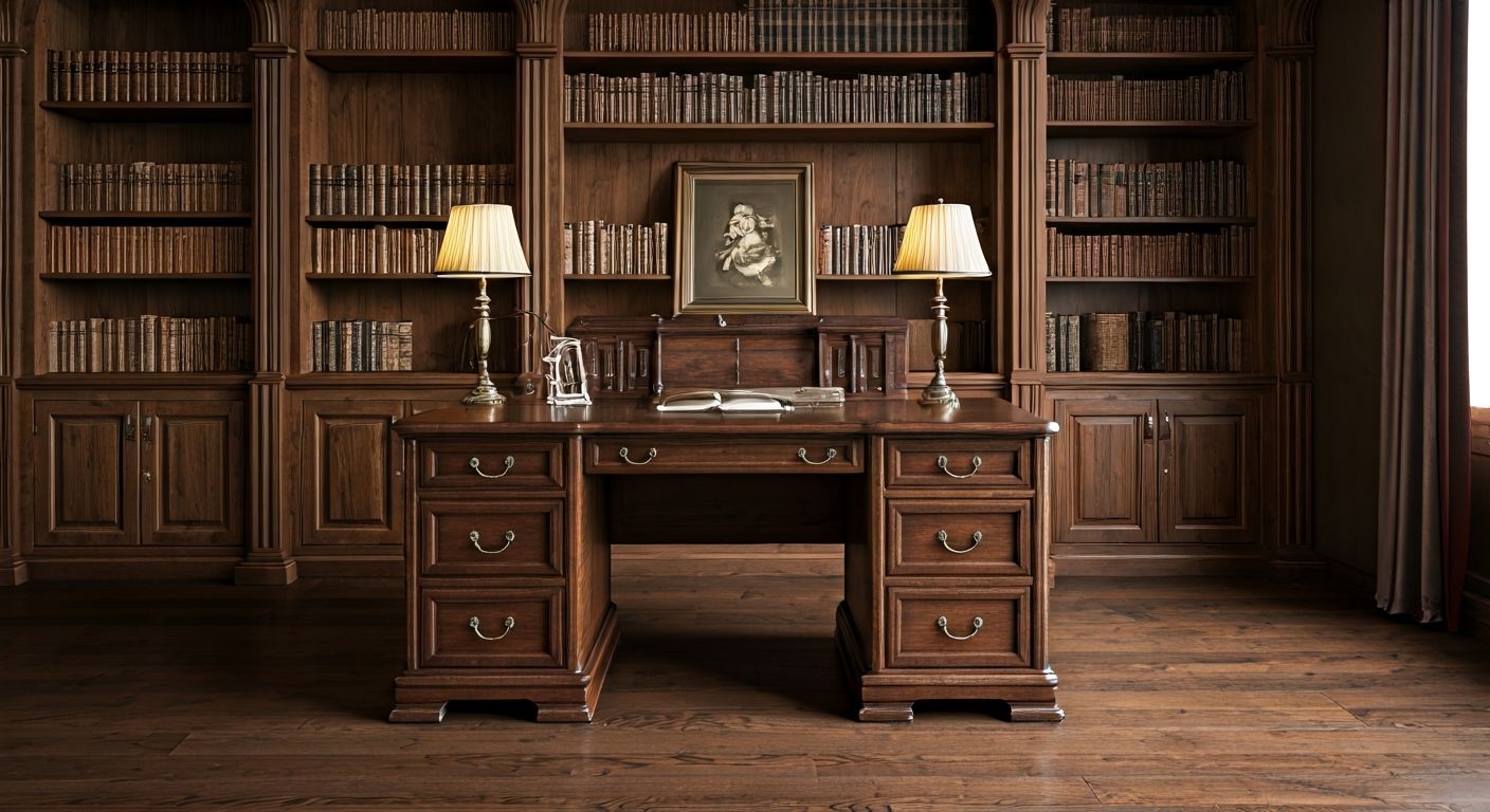 Неоклассический кабинет с дубовым письменным столом