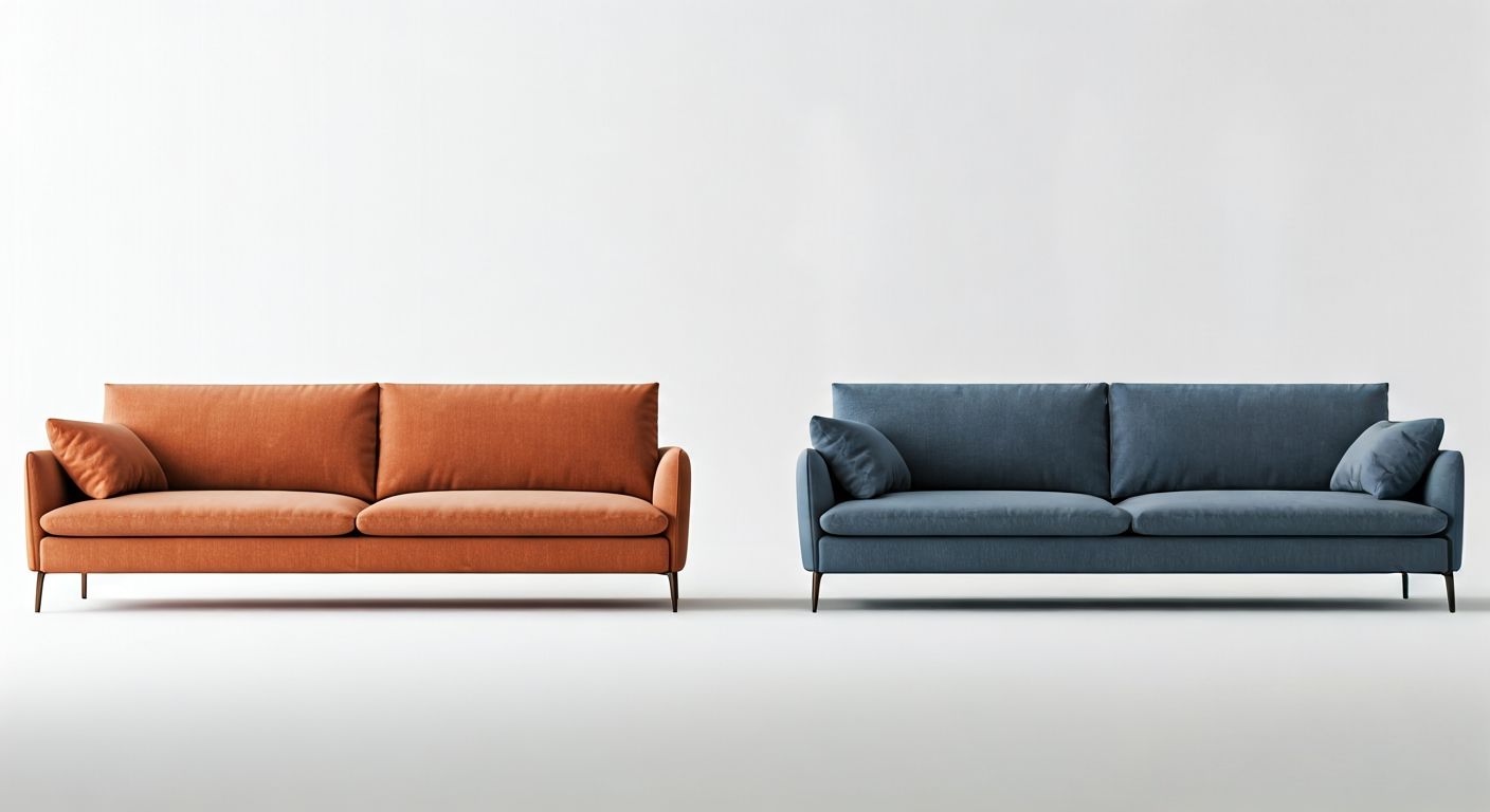 два дивана разных оттенков под окном