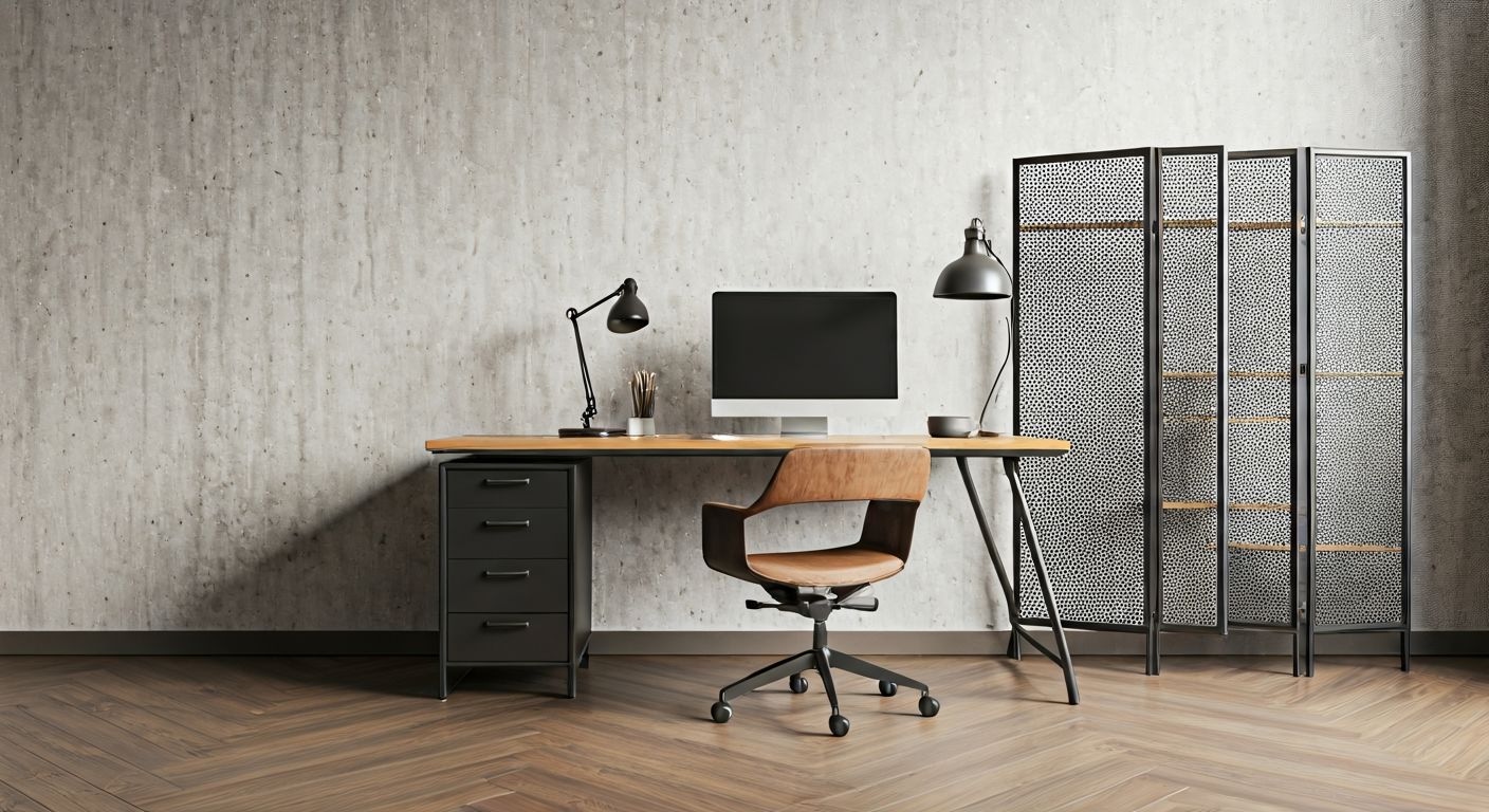 лофт-рабочее место с металлической мебелью