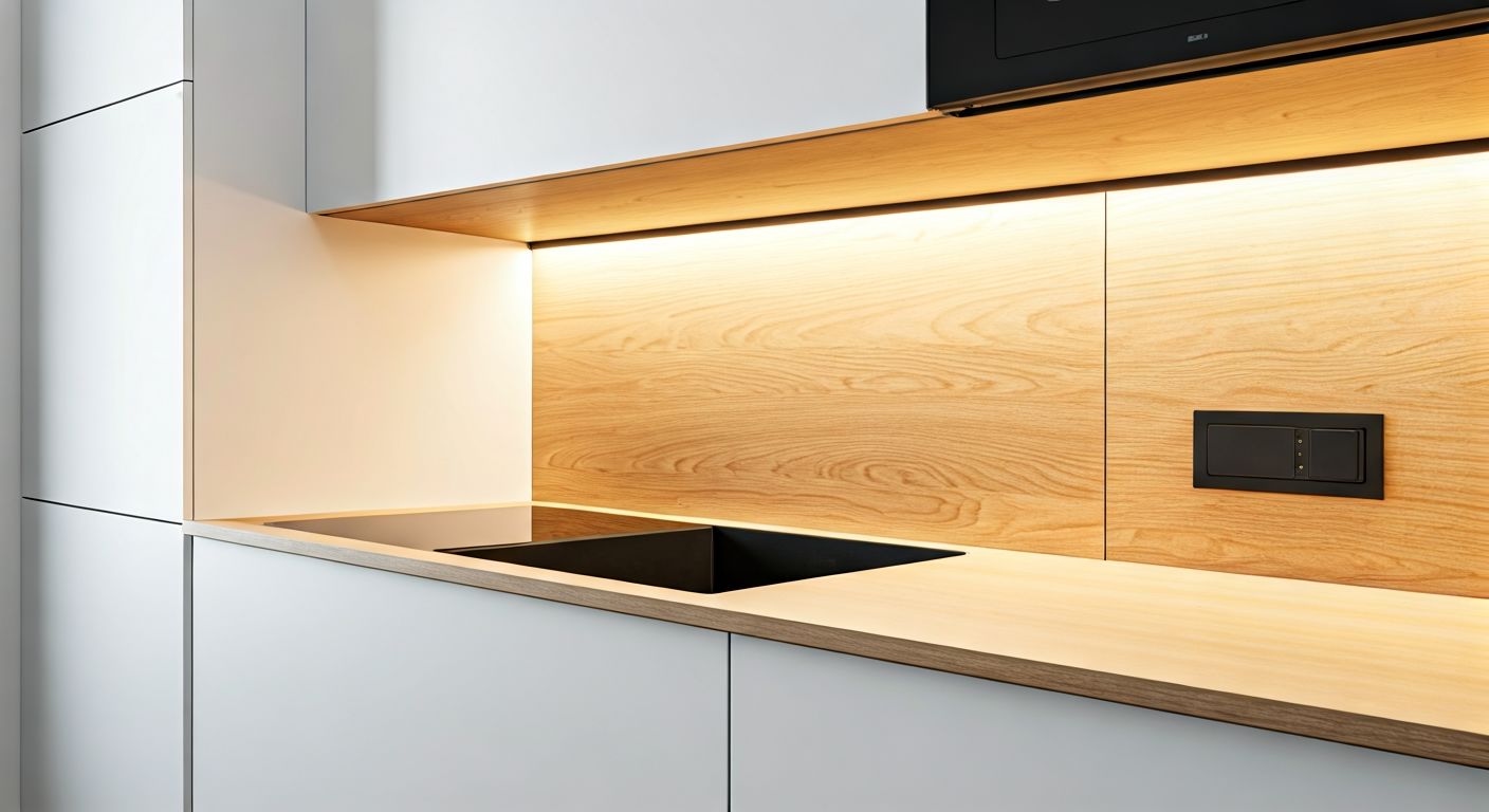 Минималистичная кухня без ручек, в деталях