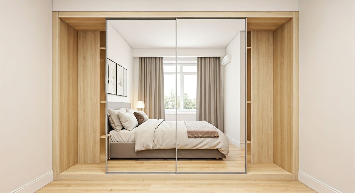 Компактный шкаф-купе в нише спальни
