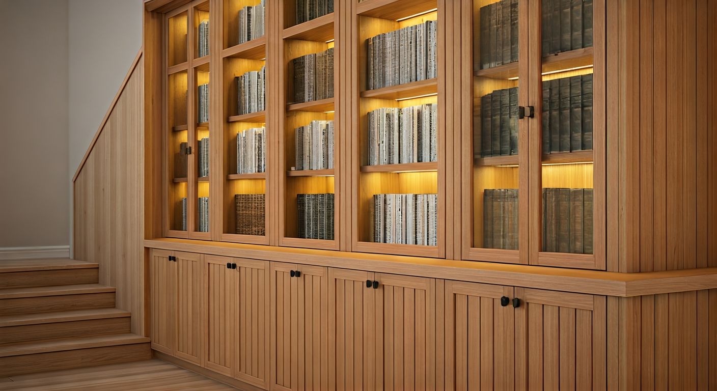 Библиотека под лестницей с подсветкой