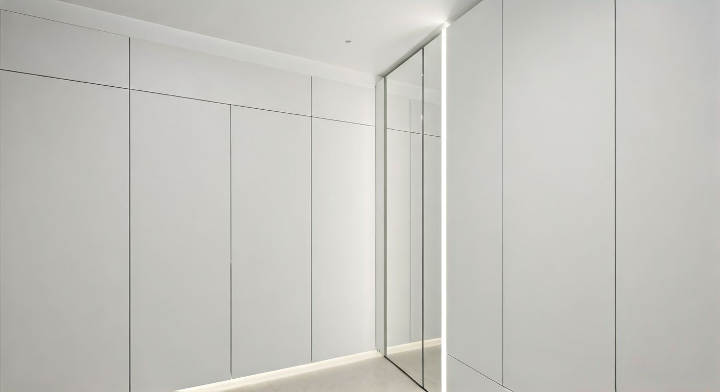 Узкая прихожая с встраиваемыми шкафами