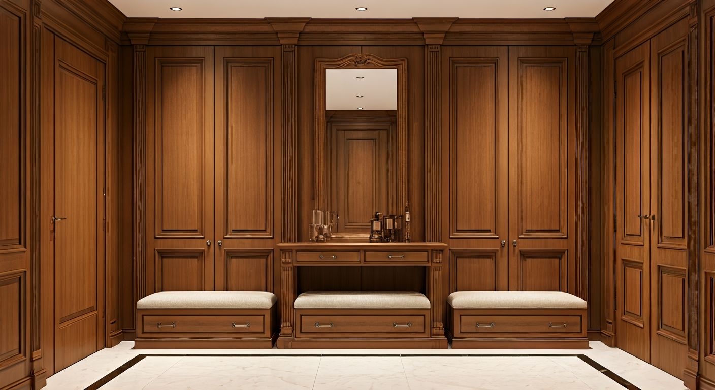 Классическая прихожая с деревянным шкафом