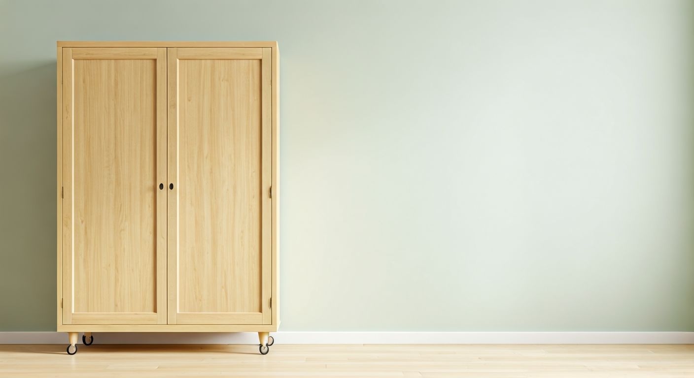 Скандинавский обычный шкаф в углу комнаты