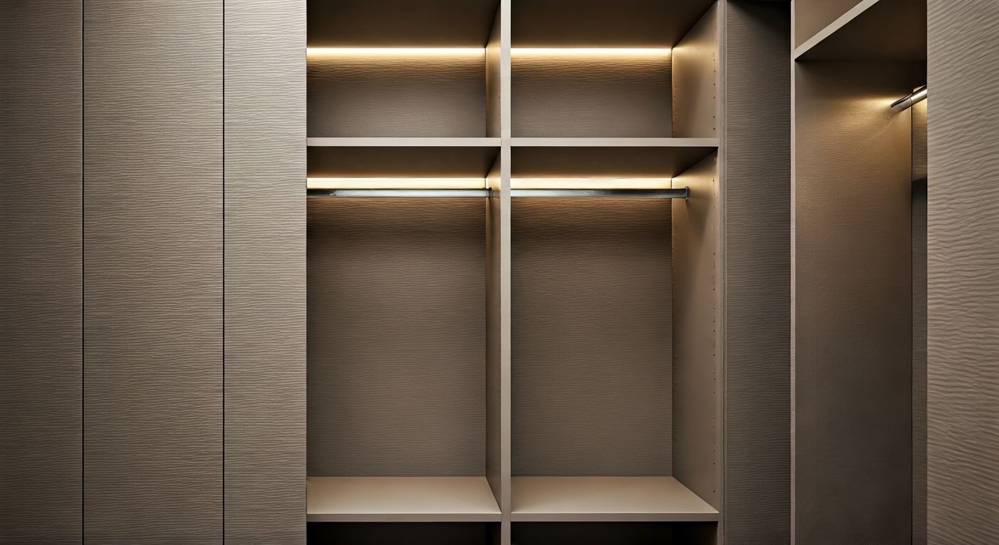 Детальный вид внутренностей встроенного шкафа