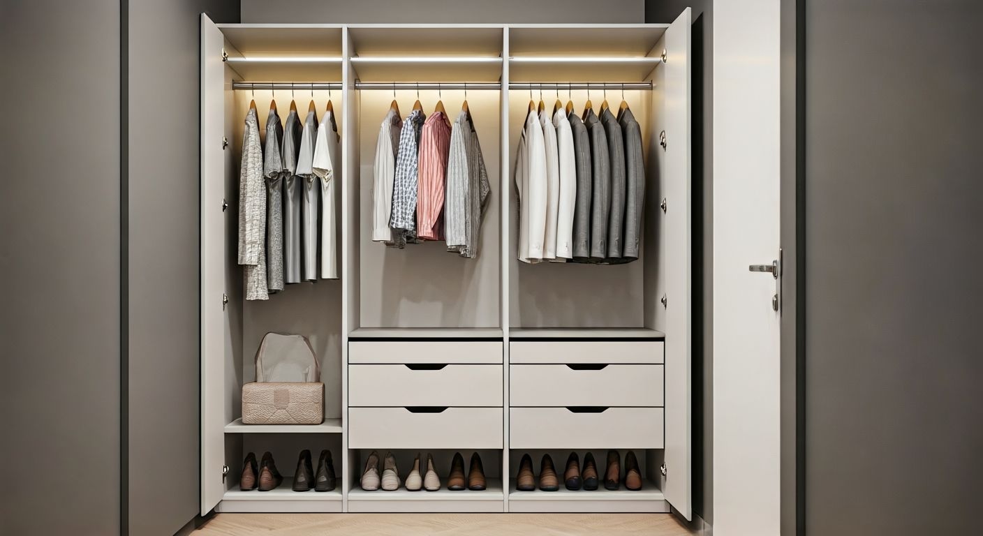 Интерьер шкафа с открытыми полками