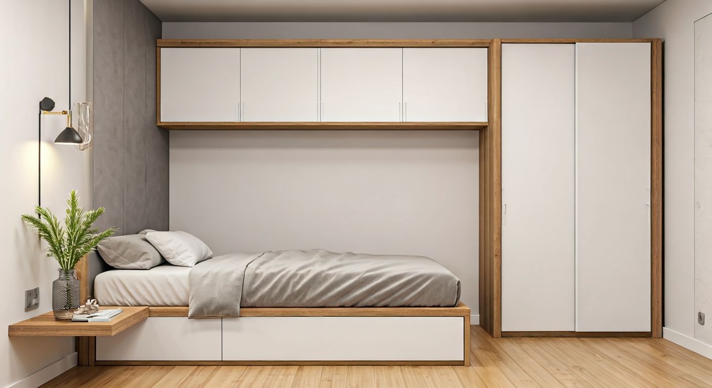 Компактная спальня с подиум-кроватью