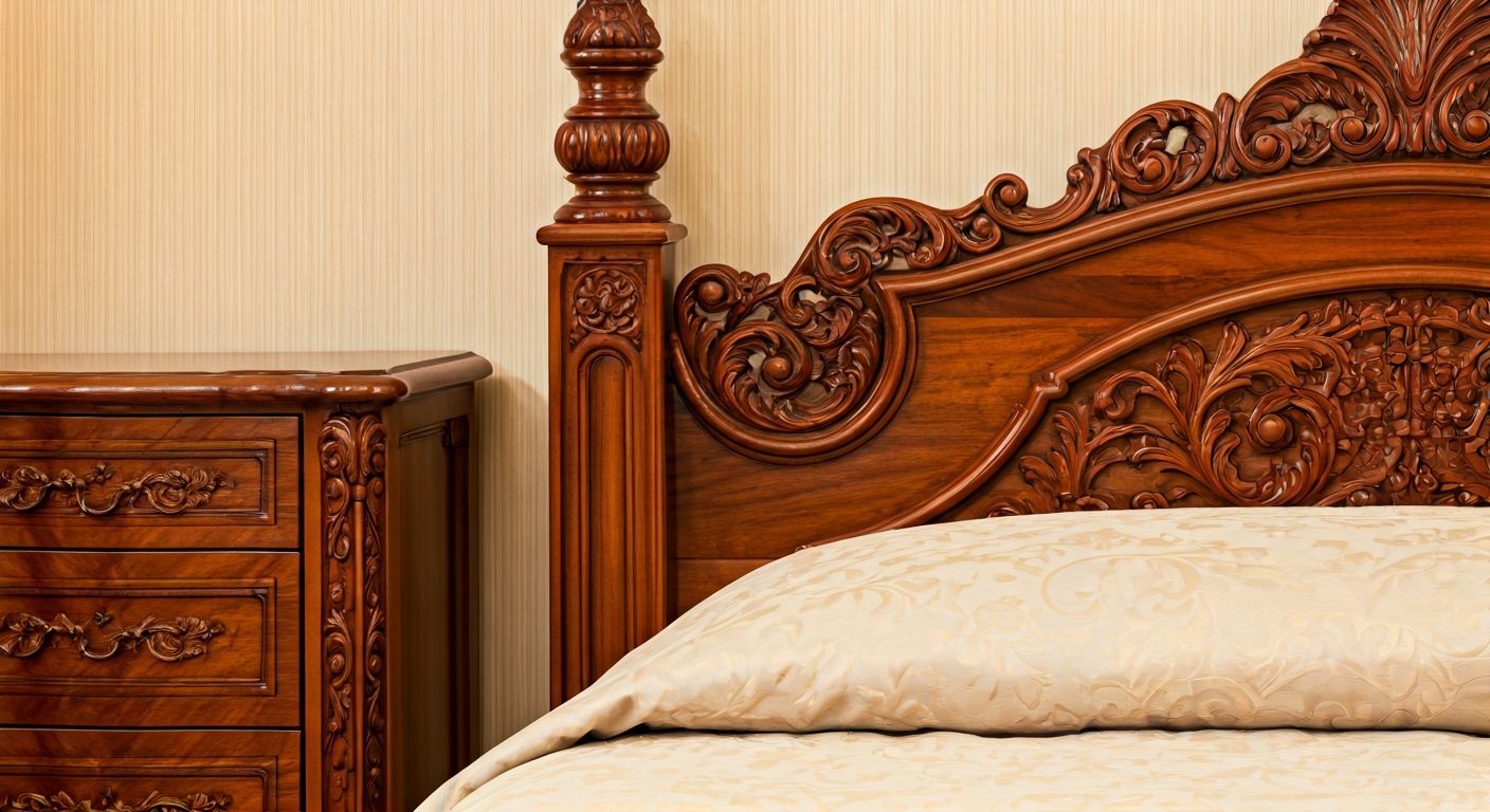 Неоклассическая кровать с резными тумбами