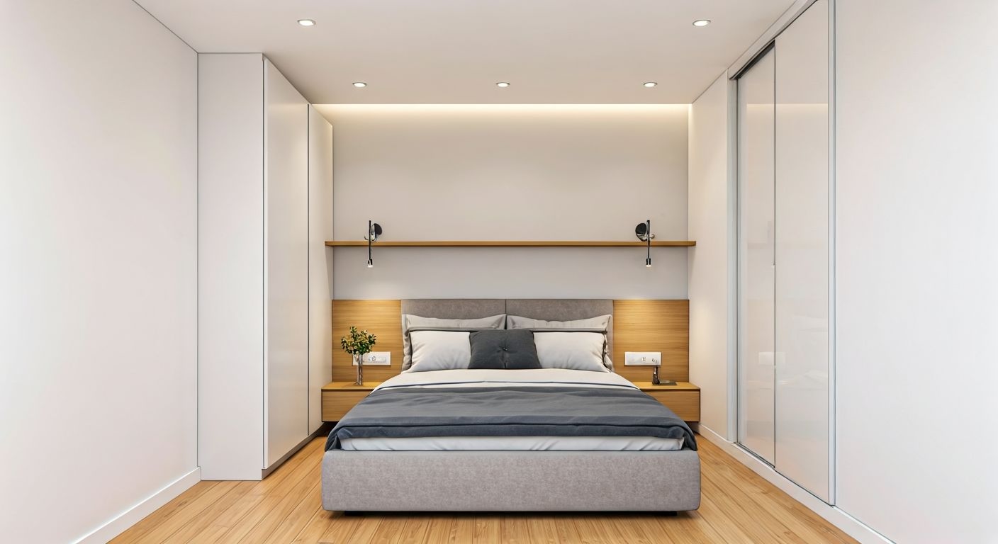 Узкая спальня с раздвижным шкафом