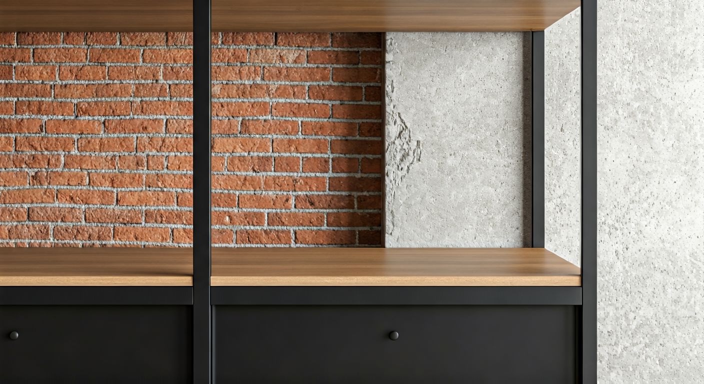 Детализация металлического стеллажа в лофте