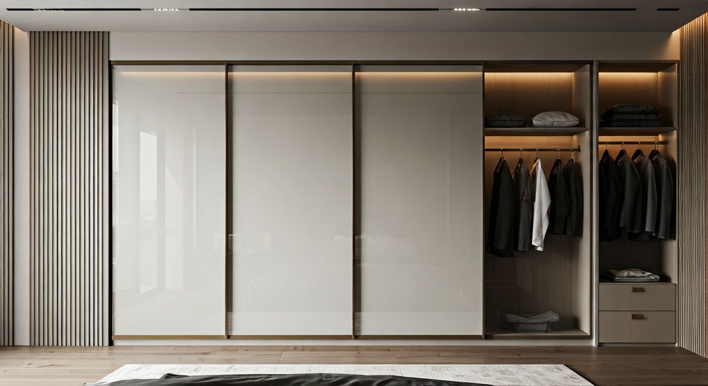 Роскошный встроенный шкаф-купе в спальне