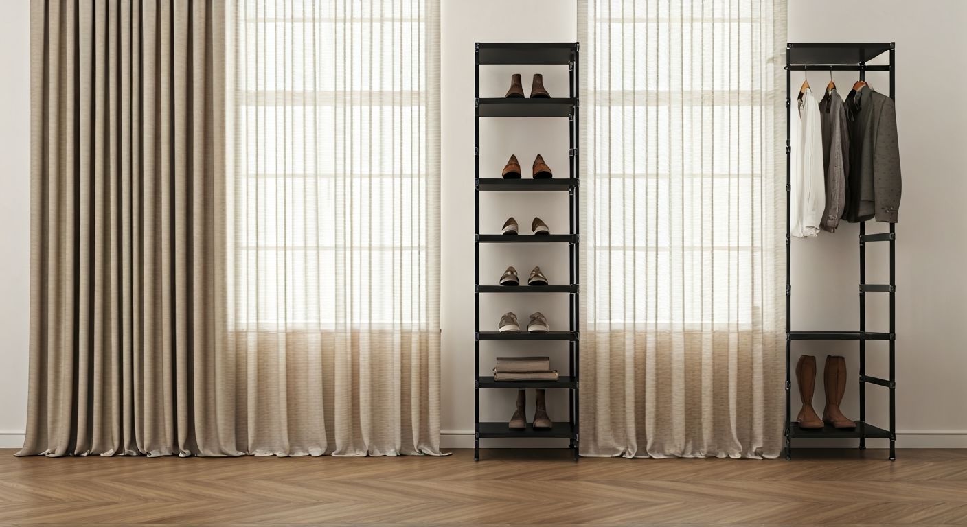 Гибридная гардеробная за тканевым занавесом