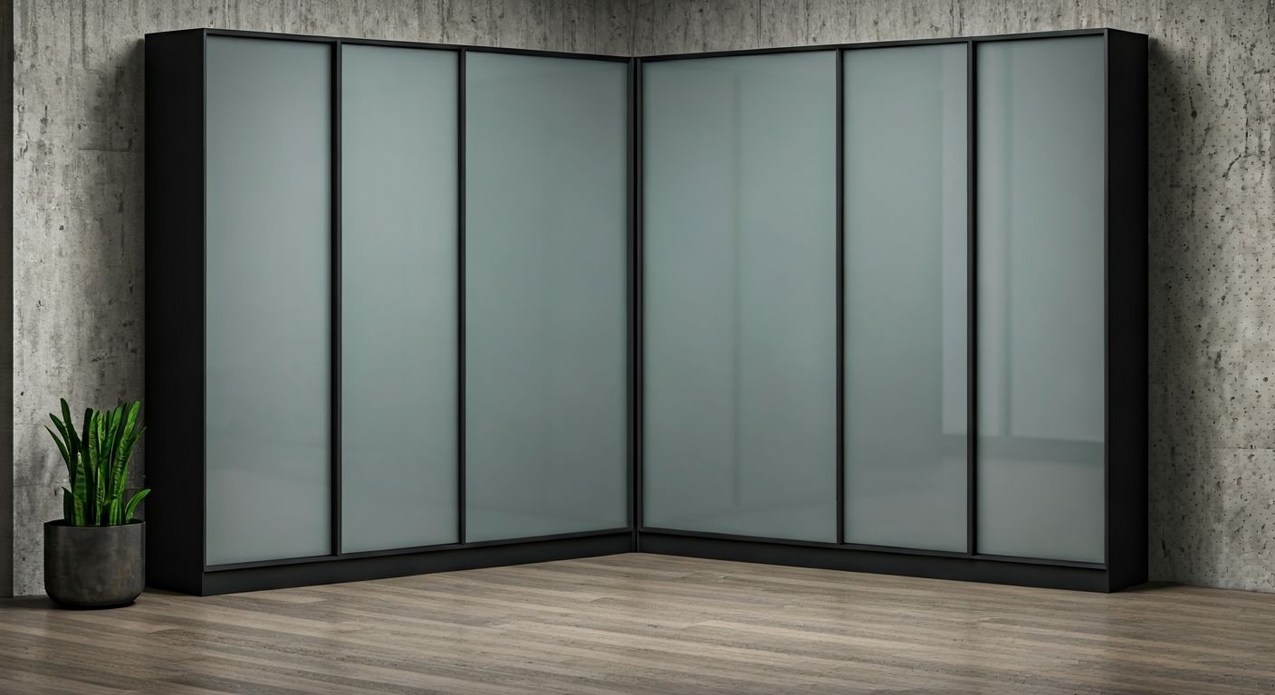 угловой лофт шкаф-купе с матовым стеклом