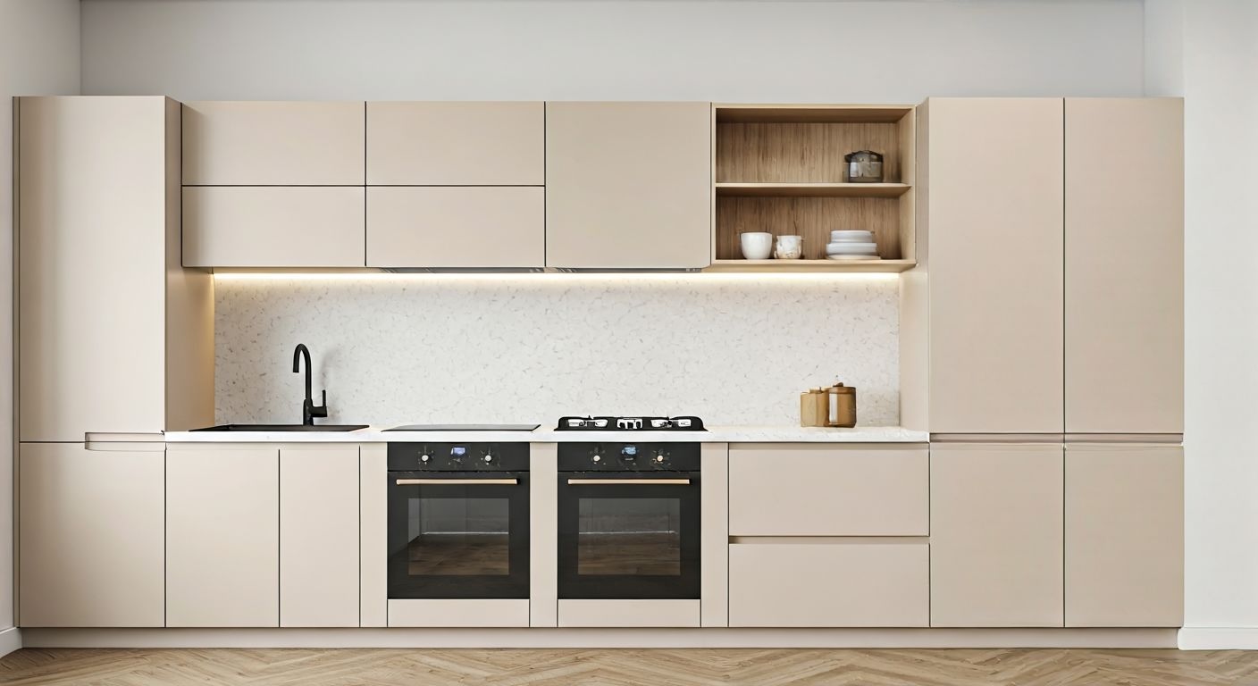 L-образная кухня с встраиваемой техникой