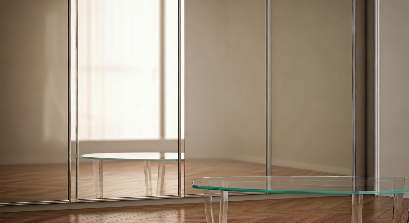 Напольный шкаф с зеркальными раздвижными дверями