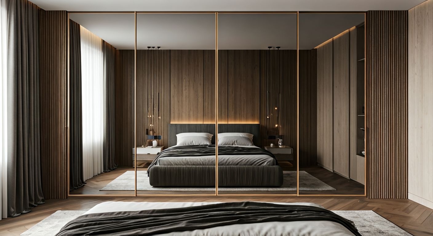 роскошный выдвижной шкаф-купе в спальне