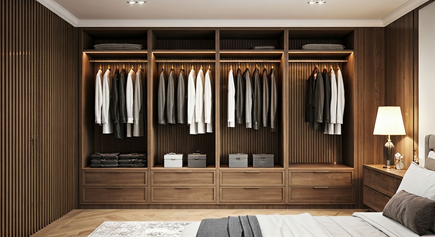 Роскошный шкаф в спальне под потолок