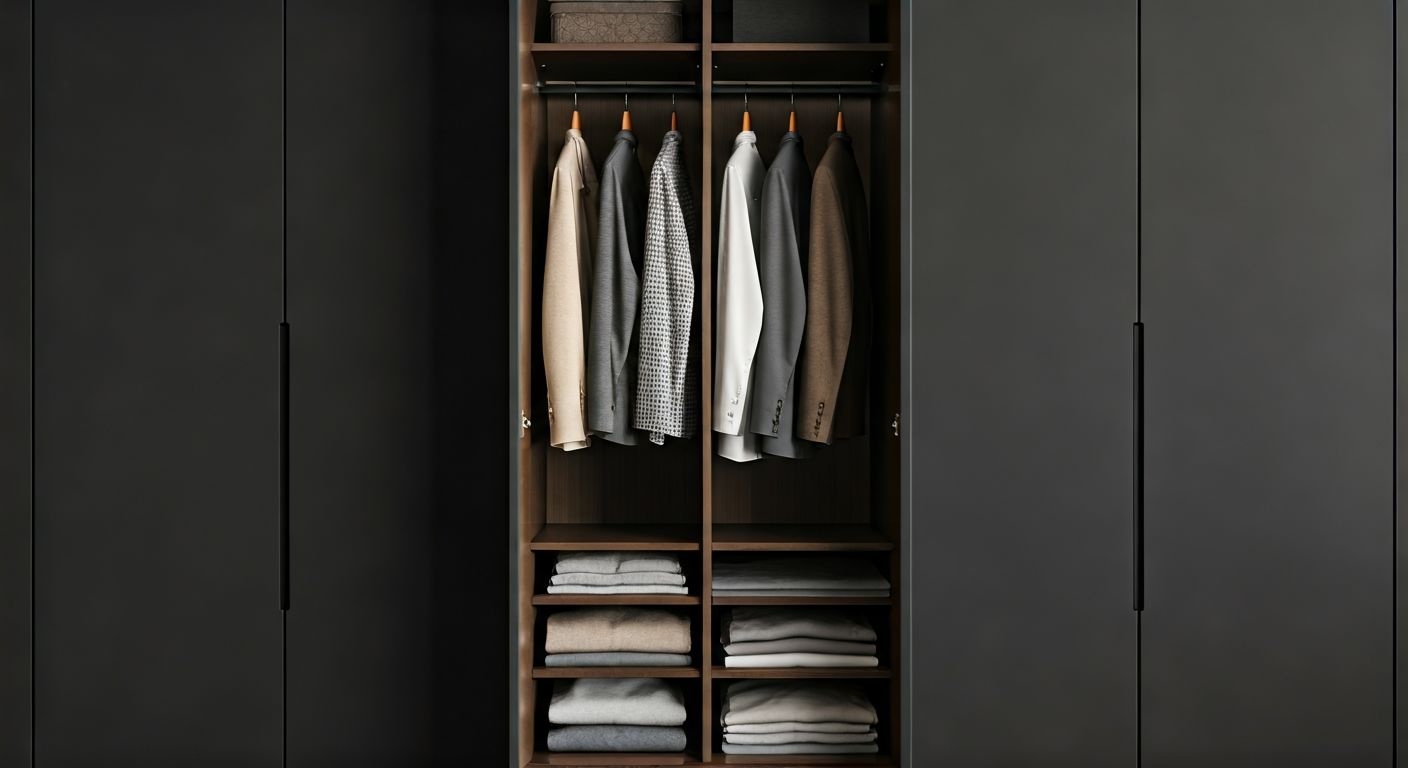 Детальный вид распашного шкафа внутри