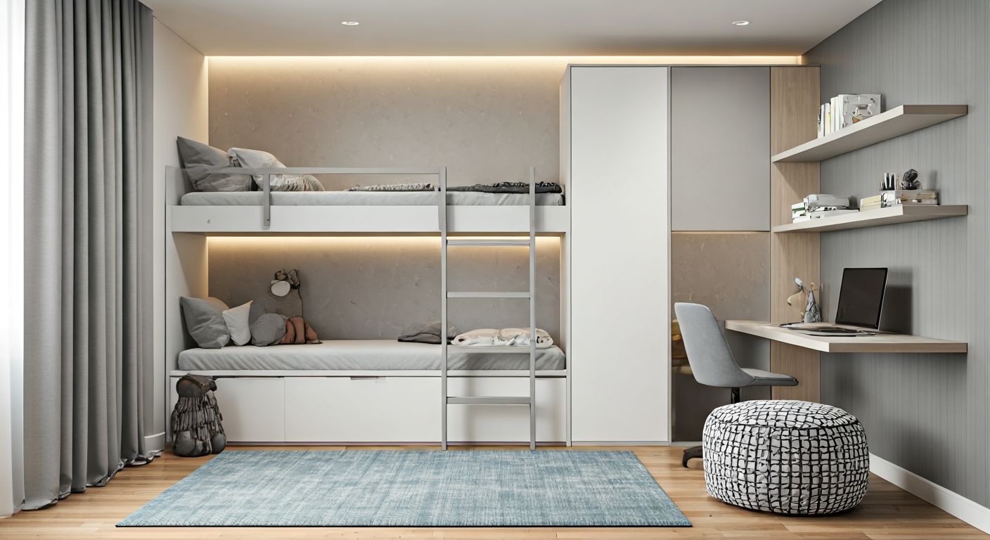 Компактная подростковая комната с чердачной кроватью