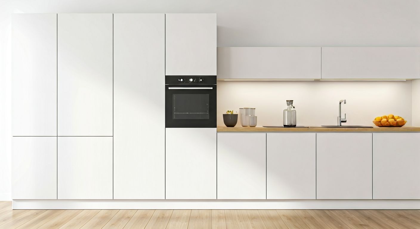 Минималистичная кухня с ЛДСП фасадами
