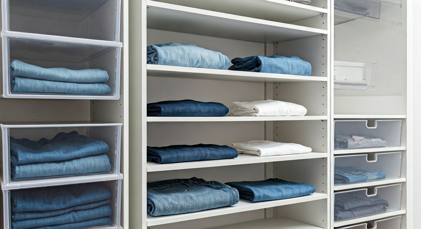 Крупный план организованных полок шкафа