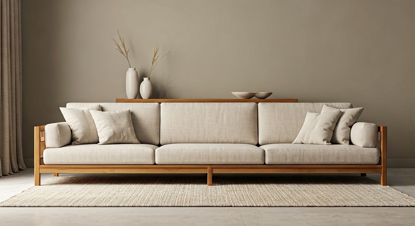 Минималистичная мебель из тика и льна