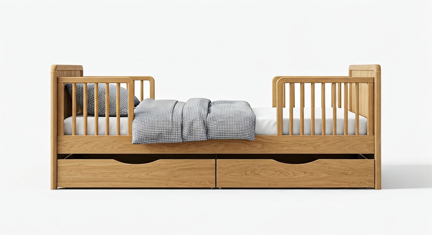 Детская кровать с закруглёнными краями и ящиками