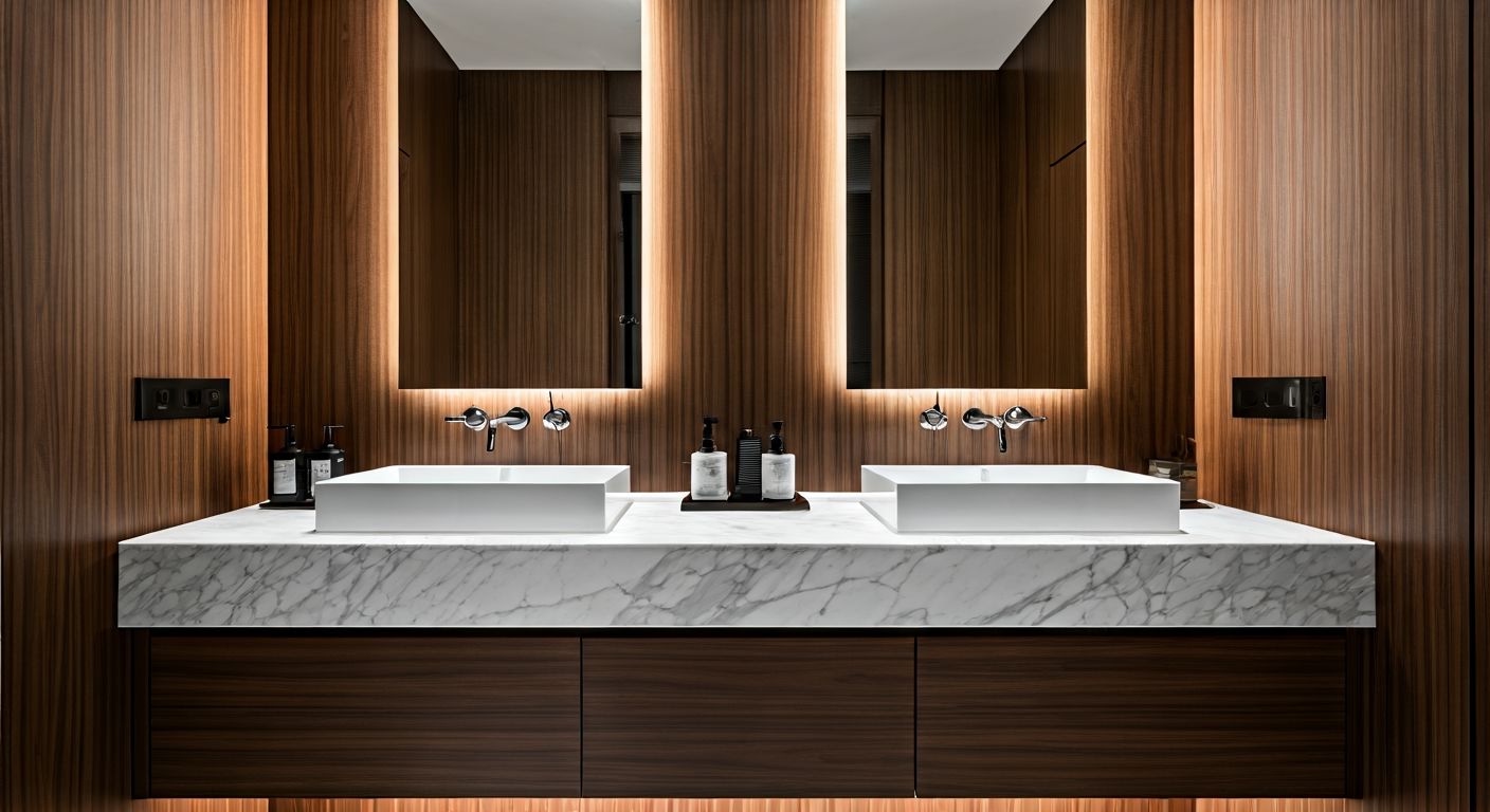 Роскошная ванная комната с двумя раковинами