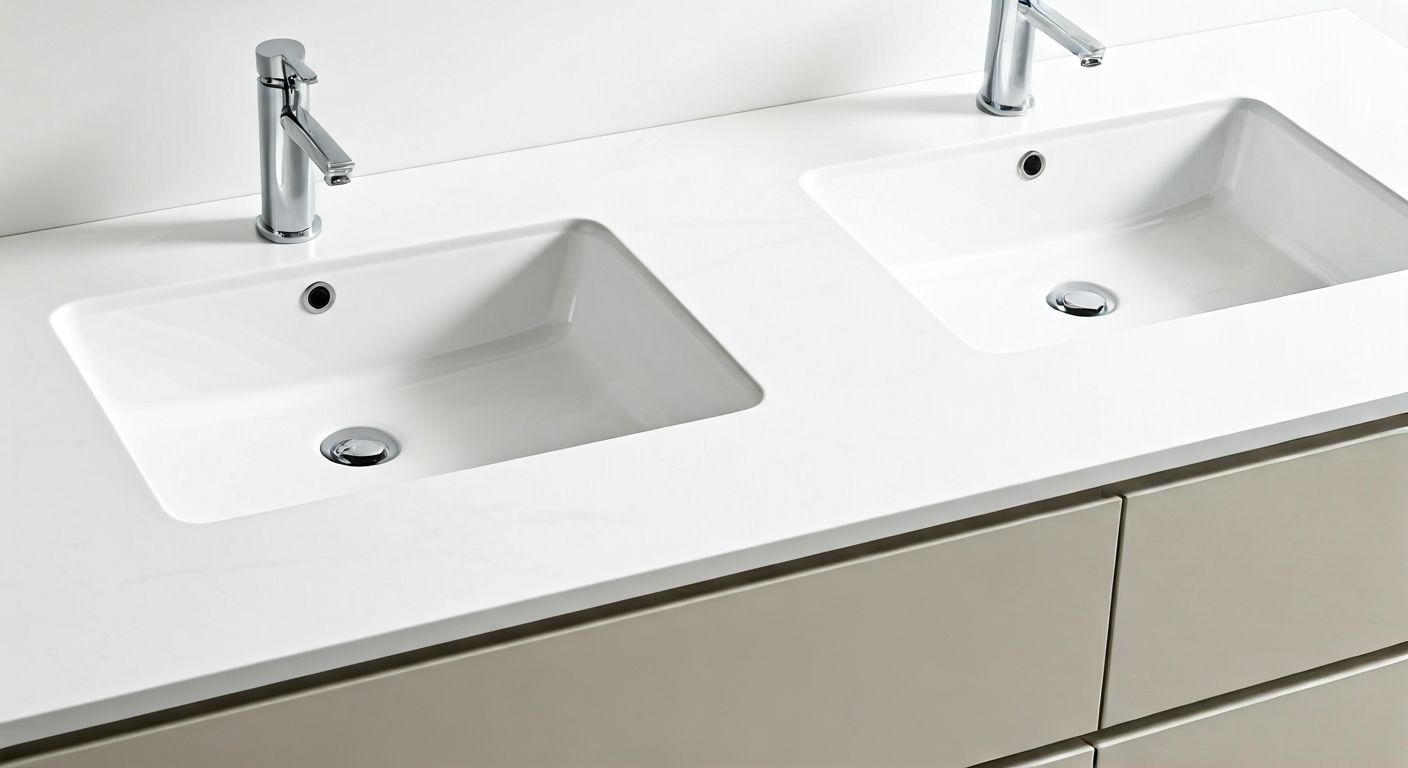 Современная тумба с двумя белыми раковинами