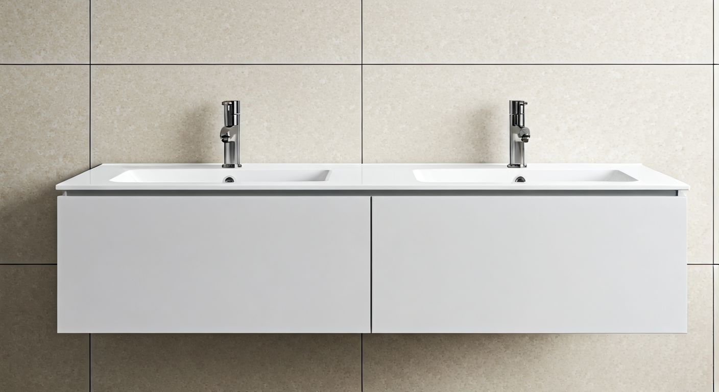 Компактная ванная с двумя встроенными раковинами