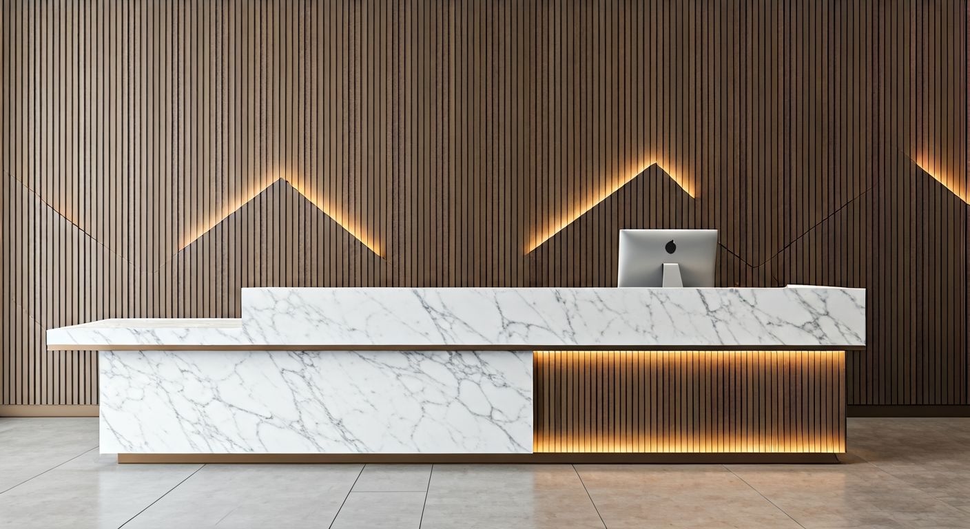 Роскошный ресепшен с мраморной столешницей