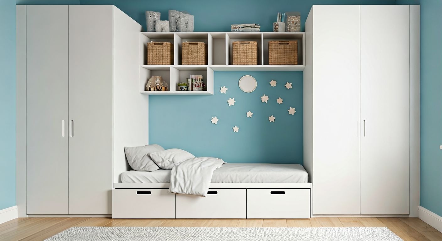 встроенный шкаф с ящиками под кроватью