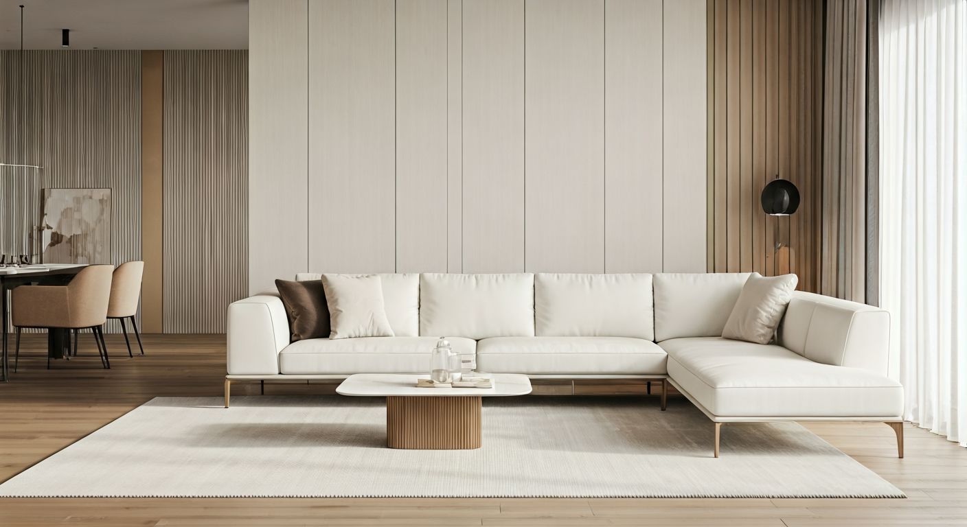 роскошная минималистичная гостиная с мебелью