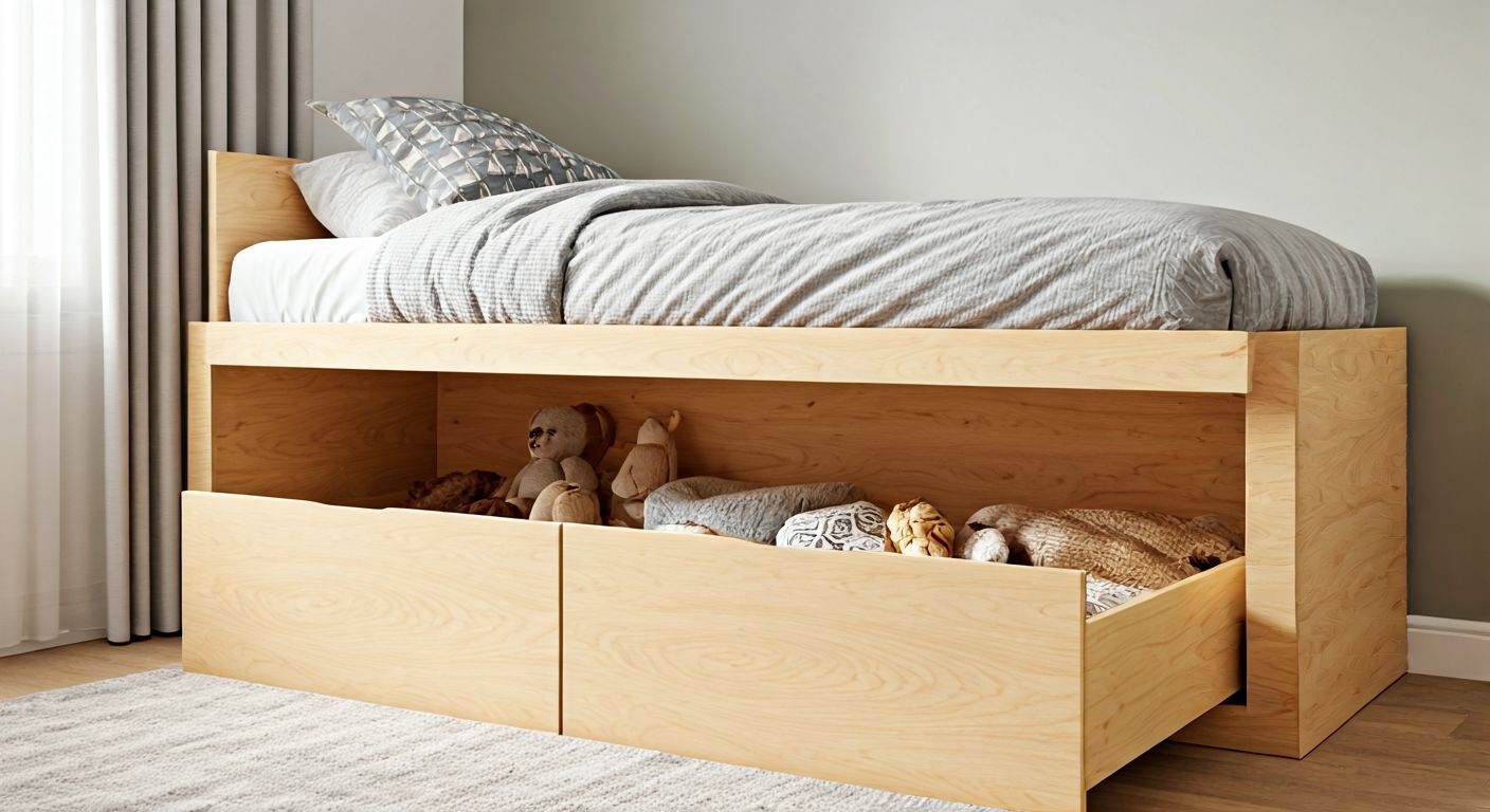 скандинавский интерьер с хранением под кроватью