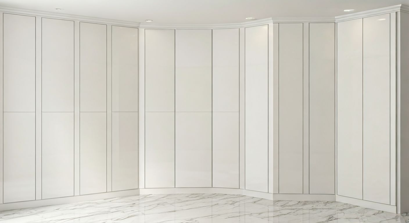 Роскошный глянцевый угловой шкаф в спальне