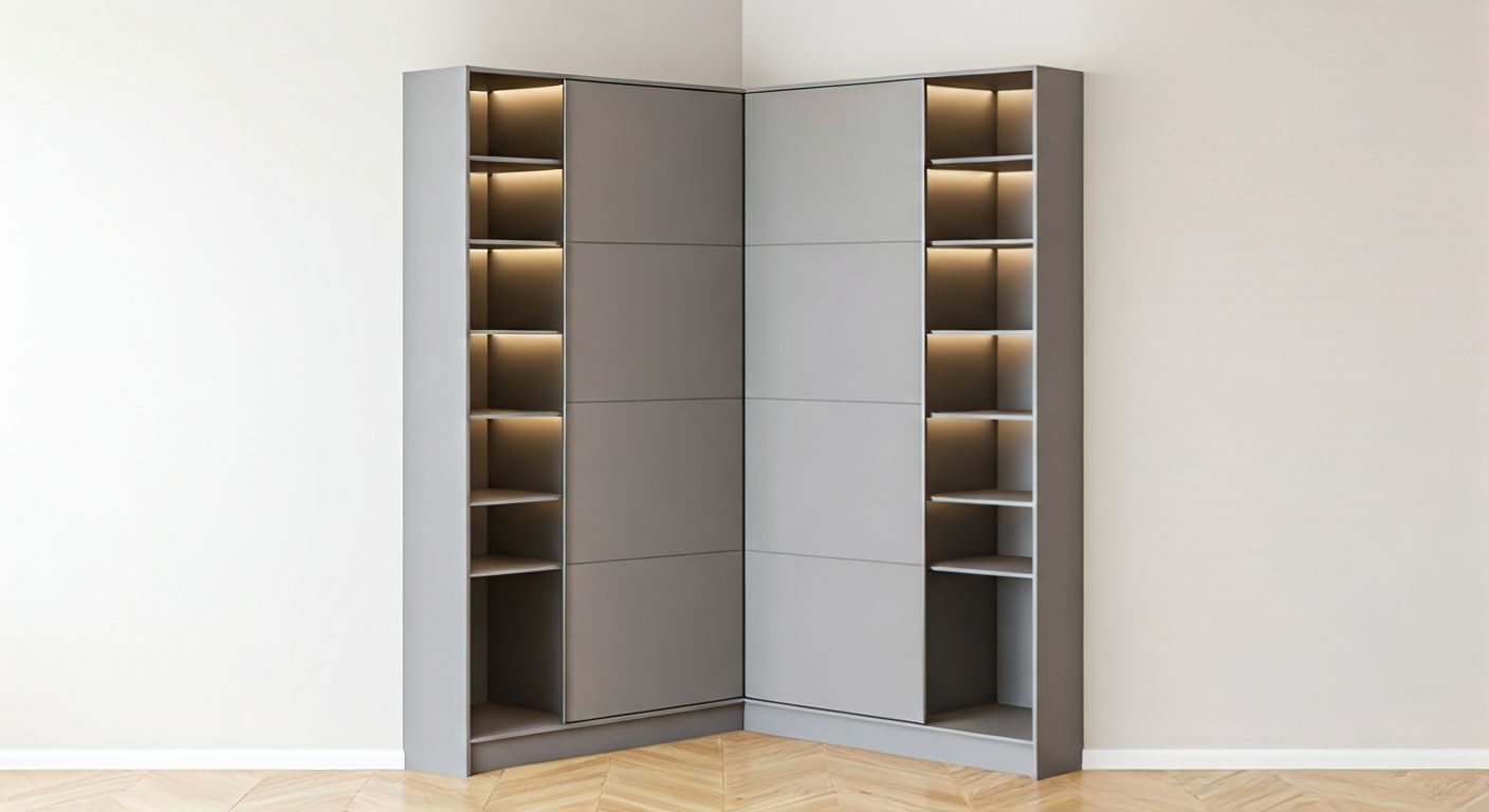 Трапециевидный шкаф с подсветкой в прихожей