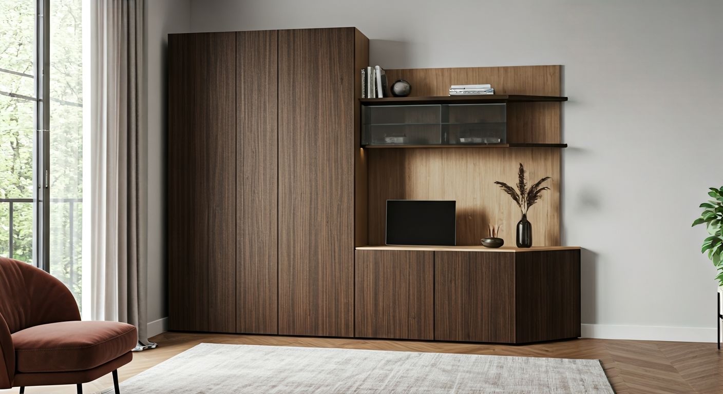 Диагональный шкаф с нишей под телевизор