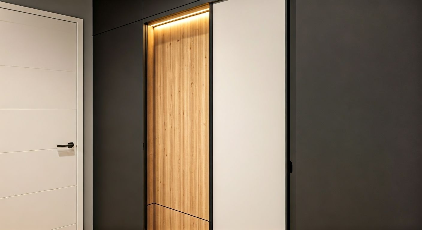 Узкий шкаф-купе вокруг двери в коридоре