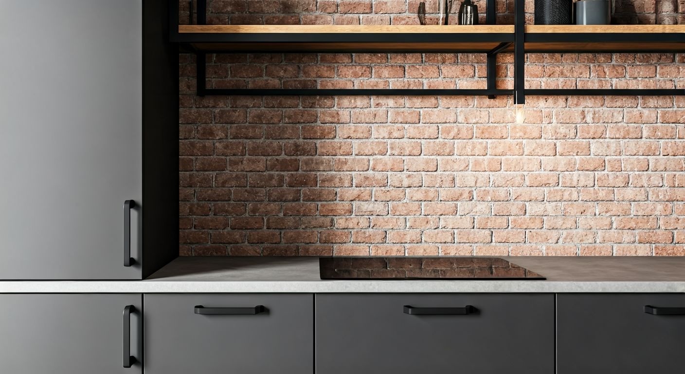 Детальный кадр шкафов стильной лофт-кухни