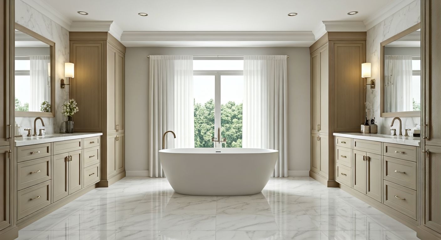 Роскошная большая ванная с мебелью