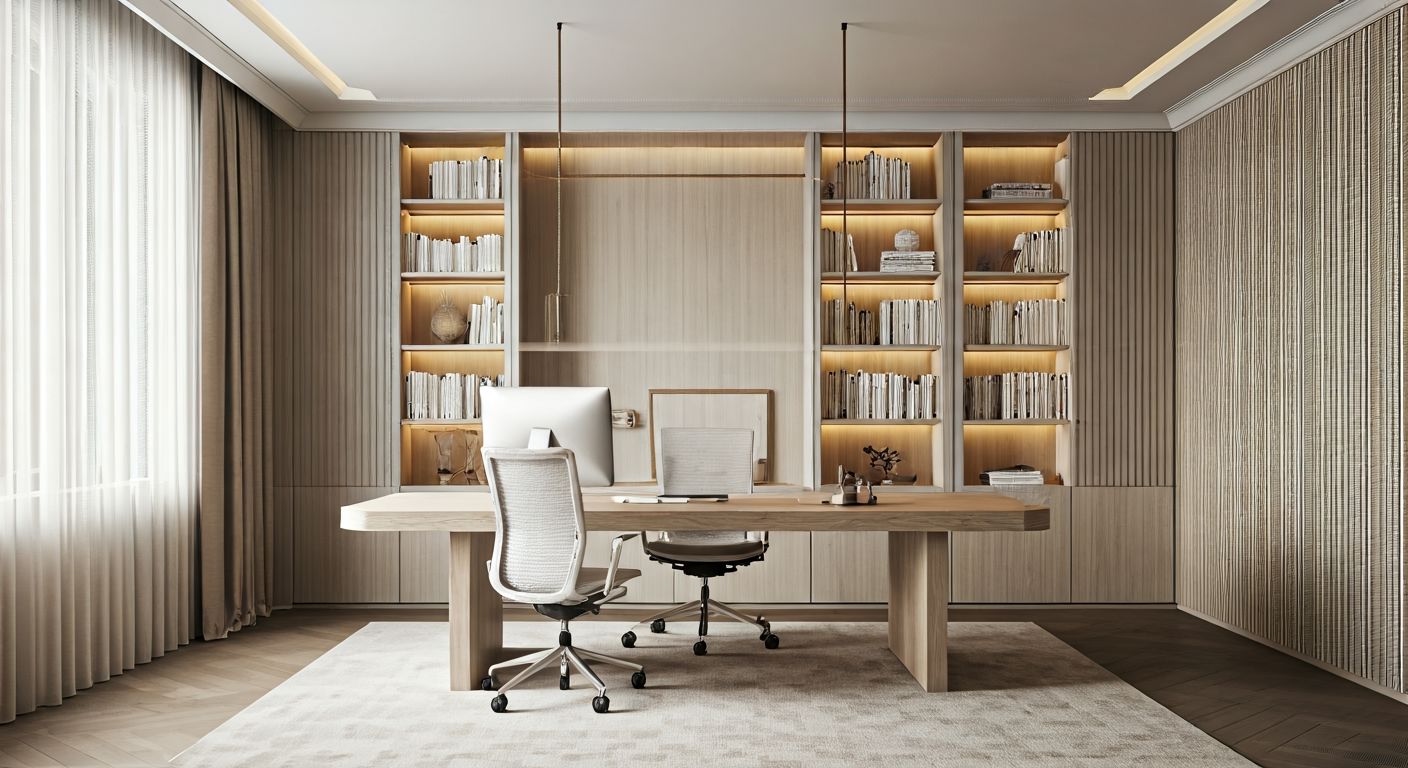 Роскошный современный домашний офис с мебелью