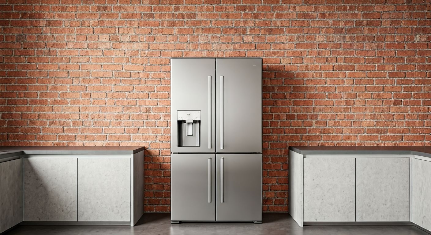 лофт-кухня с металлическим холодильником в нише