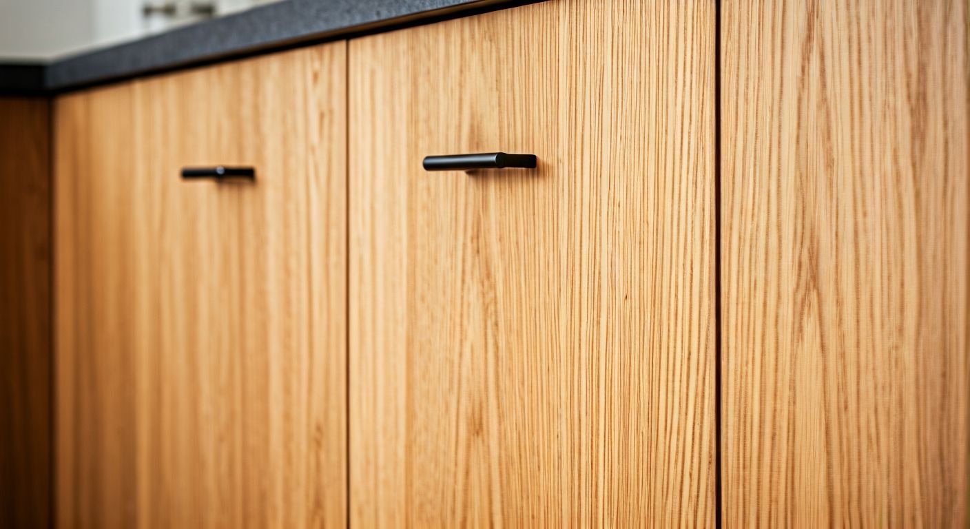 Крупный план дубовых фасадов кухни