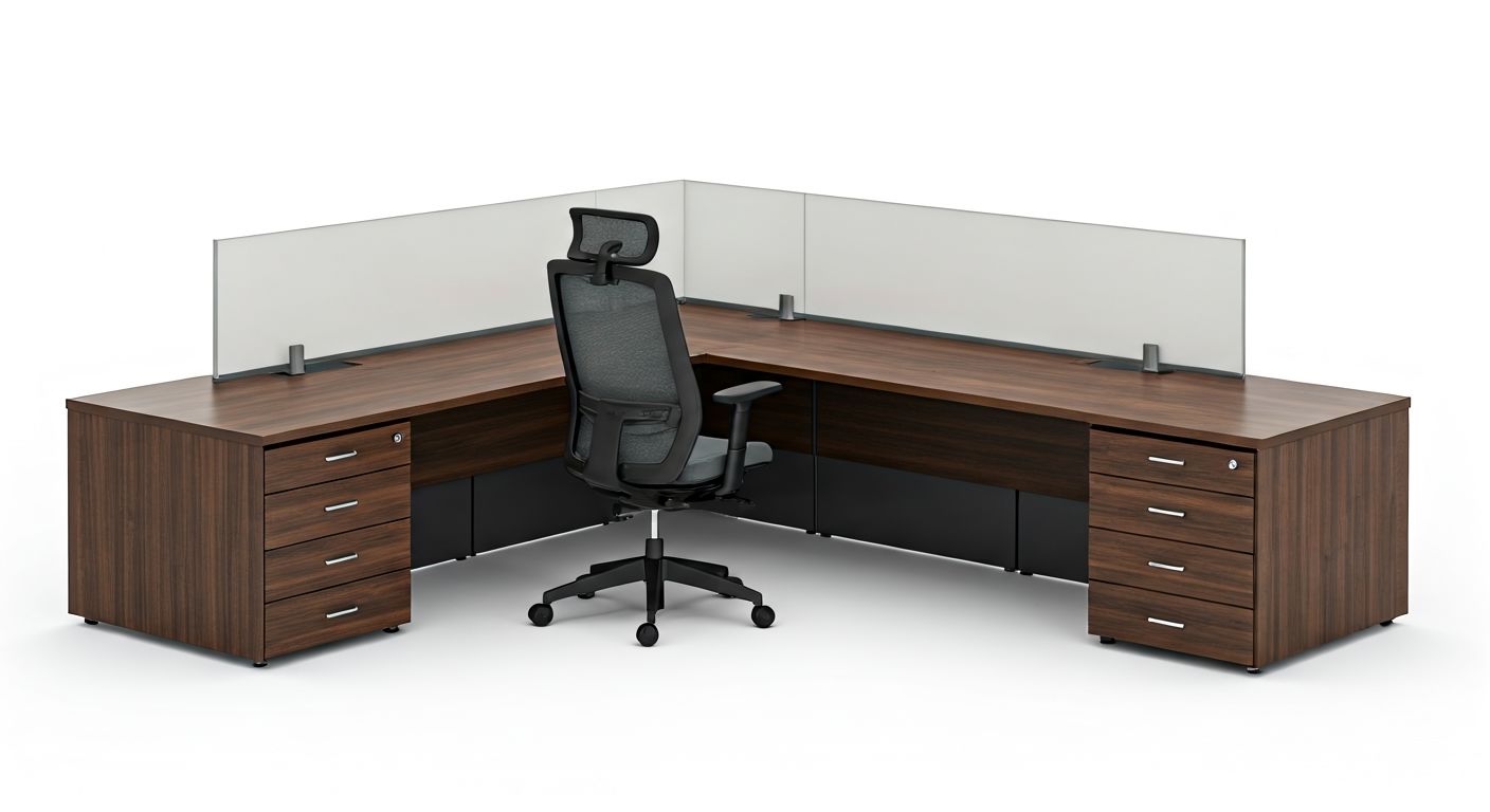 Угловой офисный стол и профессиональное кресло