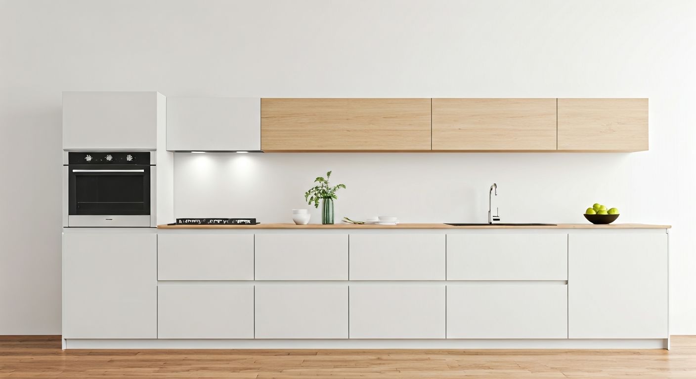 Минималистичная угловая кухня в светлых тонах