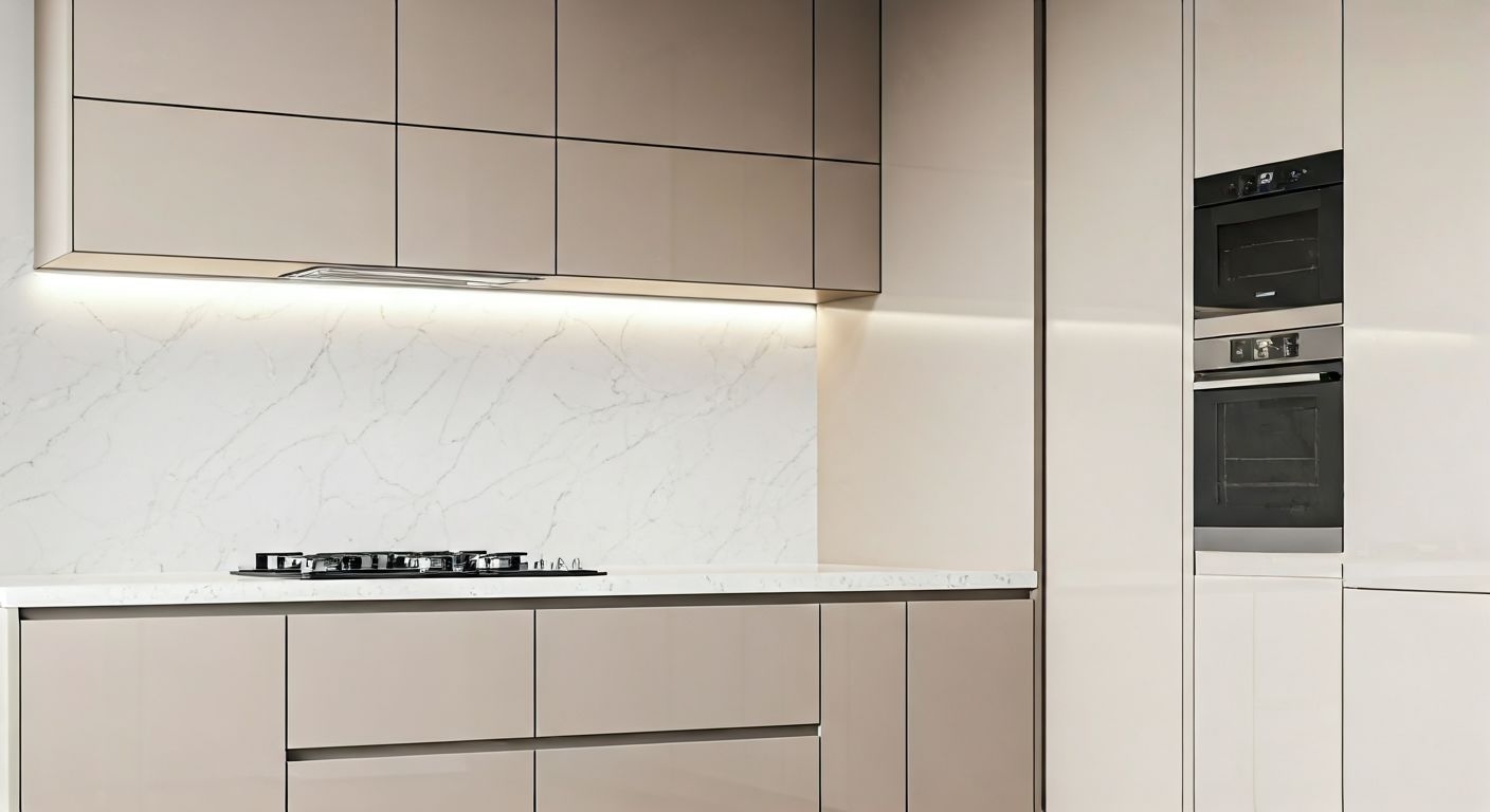 Современная кухня с глянцевыми МДФ фасадами